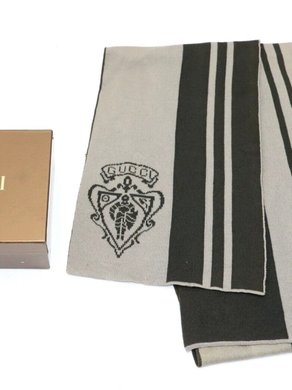 Gucci Hysteria Striped Crest Scarf - Grey/Black